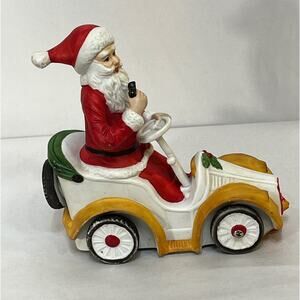 Vintage Flambro Music Box Santa Claus Driving Car Plays Here Comes Santa Claus